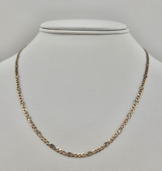 14k Necklace tri-colored Cuban style with diamond cut 18” 3.8mm