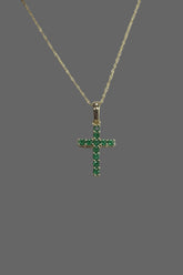 14k necklace Emerald & Cross .15ct style 17”