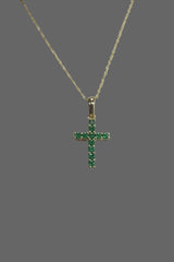 14k necklace Emerald & Cross .15ct style 17”