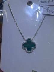 Silver 925 necklace clover green