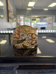 14k tri colored ring w/ butterflies and white stones