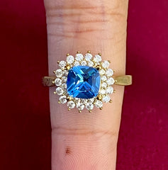 10k blue square stone ring with smaller stones