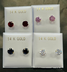 14k big stone earring (black OR white OR pink OR red) (contact for color)