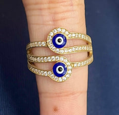 14k blue ring 2 eyes with stones