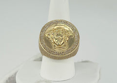 14k ring men round white stone medusa