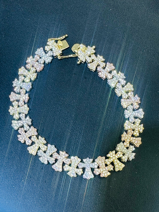 14k Bracelet 3 color stones cross 7” 14g