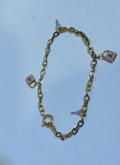 14k Tobillera 3color gold with charms