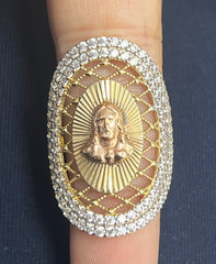 14k ring men Jesus religious with stones