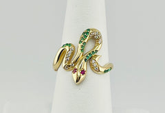 14k ring snake white and green