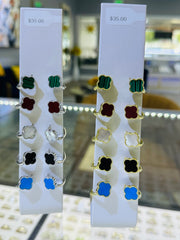 Silver 925 clover earing call for color white green blue black red hoop huggies