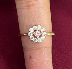 14k pink flower stone ring with smaller stones