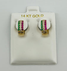 14k earing huggies red green and white stones reversible
