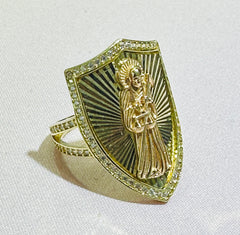 14k ring Santa Muerte en escudo protección