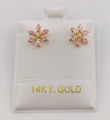 14k Baby and ladies earing flower rosada rose screw back