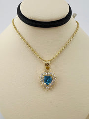 14k pendant heart light blue color stone with halo copy