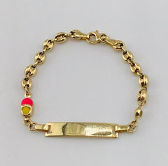 14k baby ID bracelet Gucci style 6” with stylish pink shoe design for baby girls