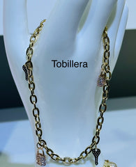 14k Tobillera 3color gold with charms