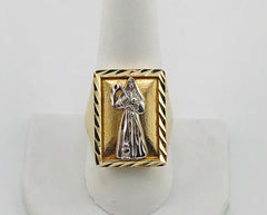14k ring men Santa Muerte white gold saint on yellow gold