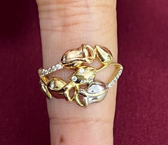 14k tri colored flower ring with smaller stones
