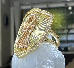 14k ring Santa Muerte en escudo protección