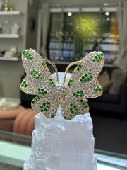 14k butterfly ring green and white stones
