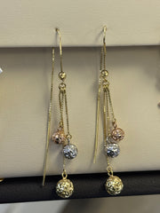 14k Tricolor circle dangle earrings