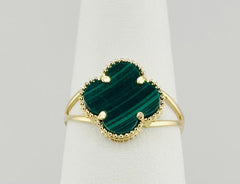 14k gold ring ladies clover flower green