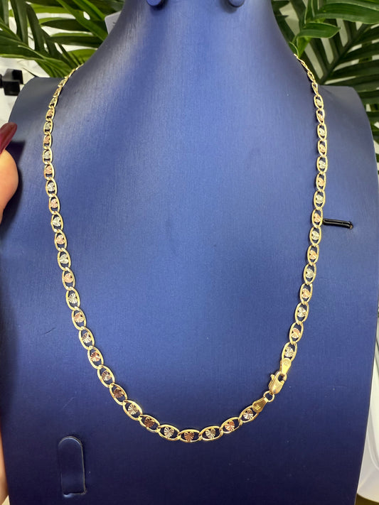 10k necklace 3 color hearts 20”