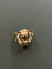 14k horseshoe with stones gold and rose gold