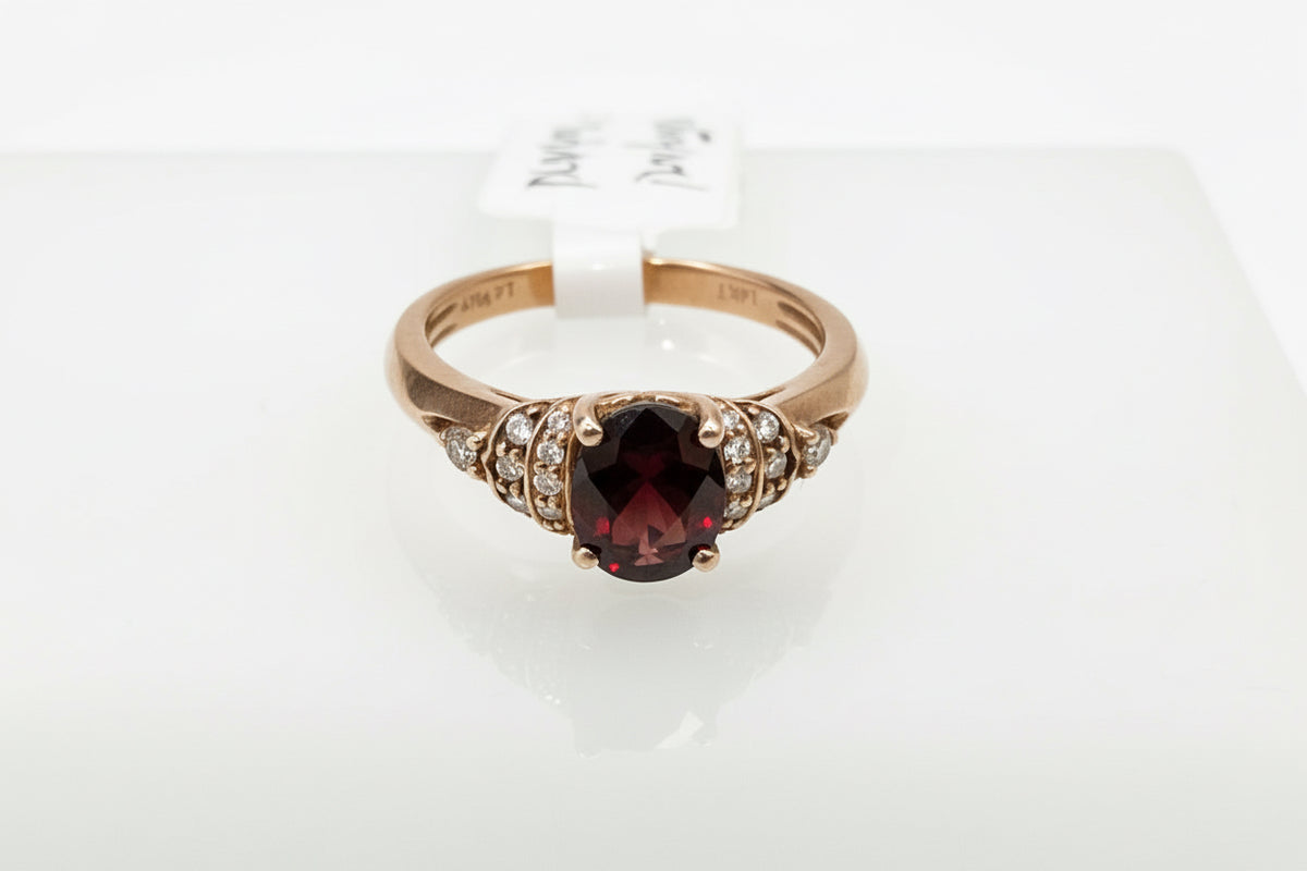 14k Rose Gold Diamond Ring with ruby