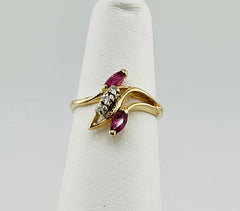 14k ring with red and white stones