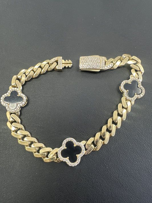 14k Flower bracelet clover black
