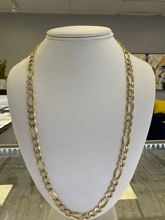 14k Necklace figaro  style two tones  24” 39.26g