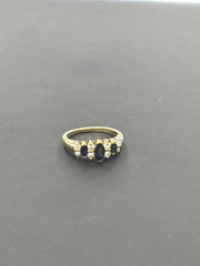 14k black and clear stone oval ring