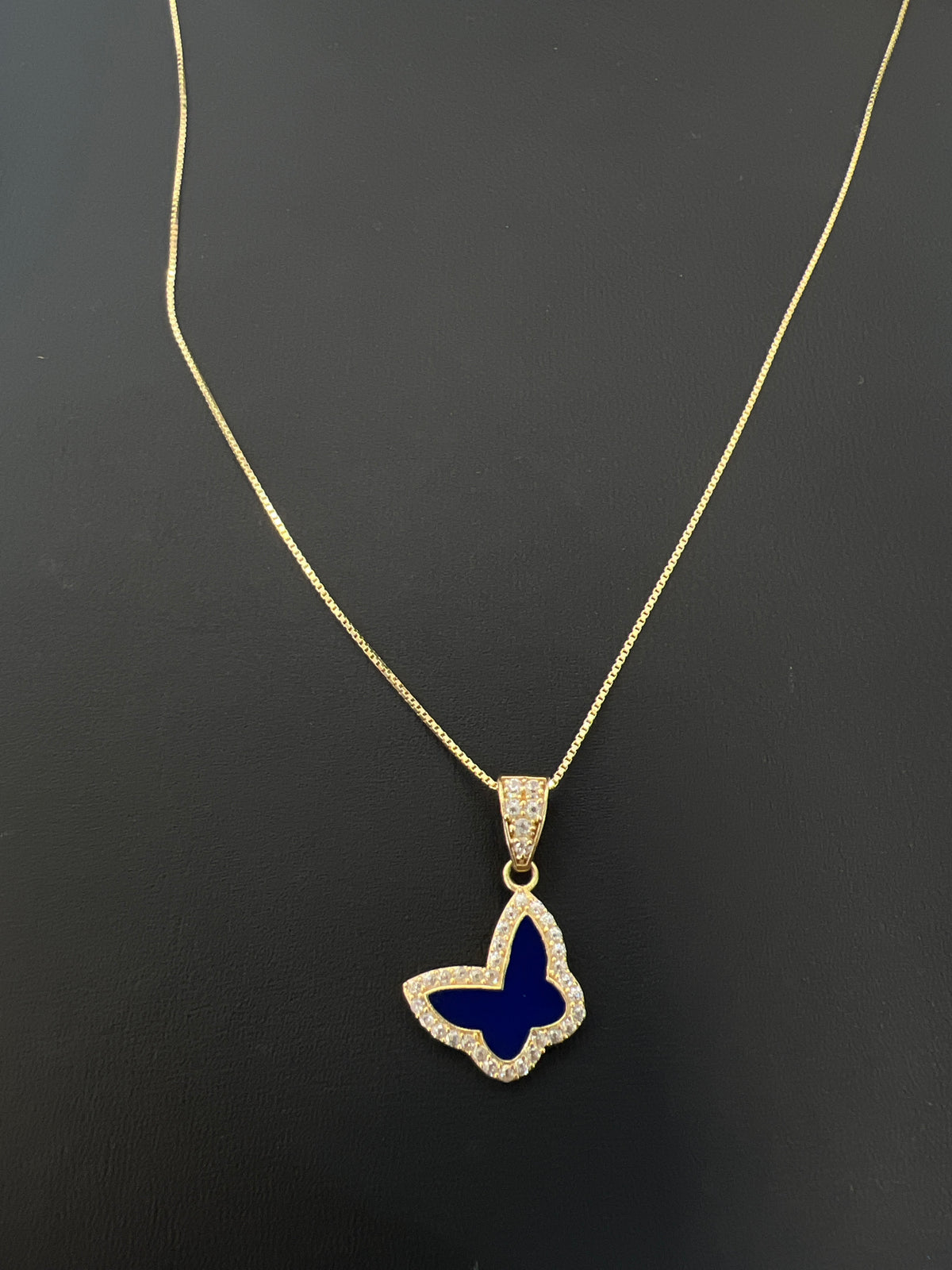 14k dark blue butterfly necklace with stones