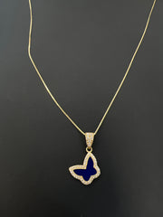 14k dark blue butterfly necklace with stones