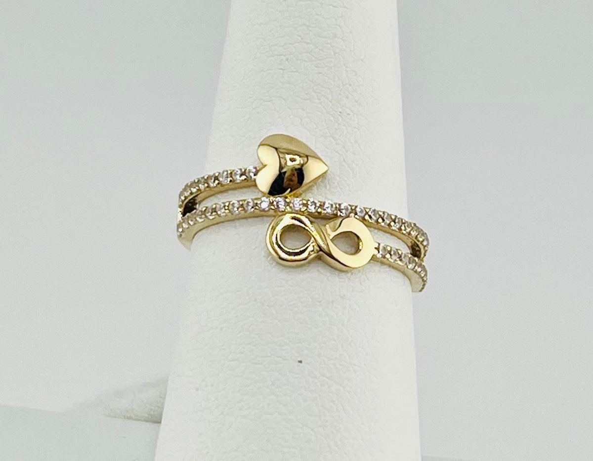 14k heart and infinity ring with stones