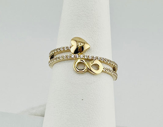 14k heart and infinity ring with stones