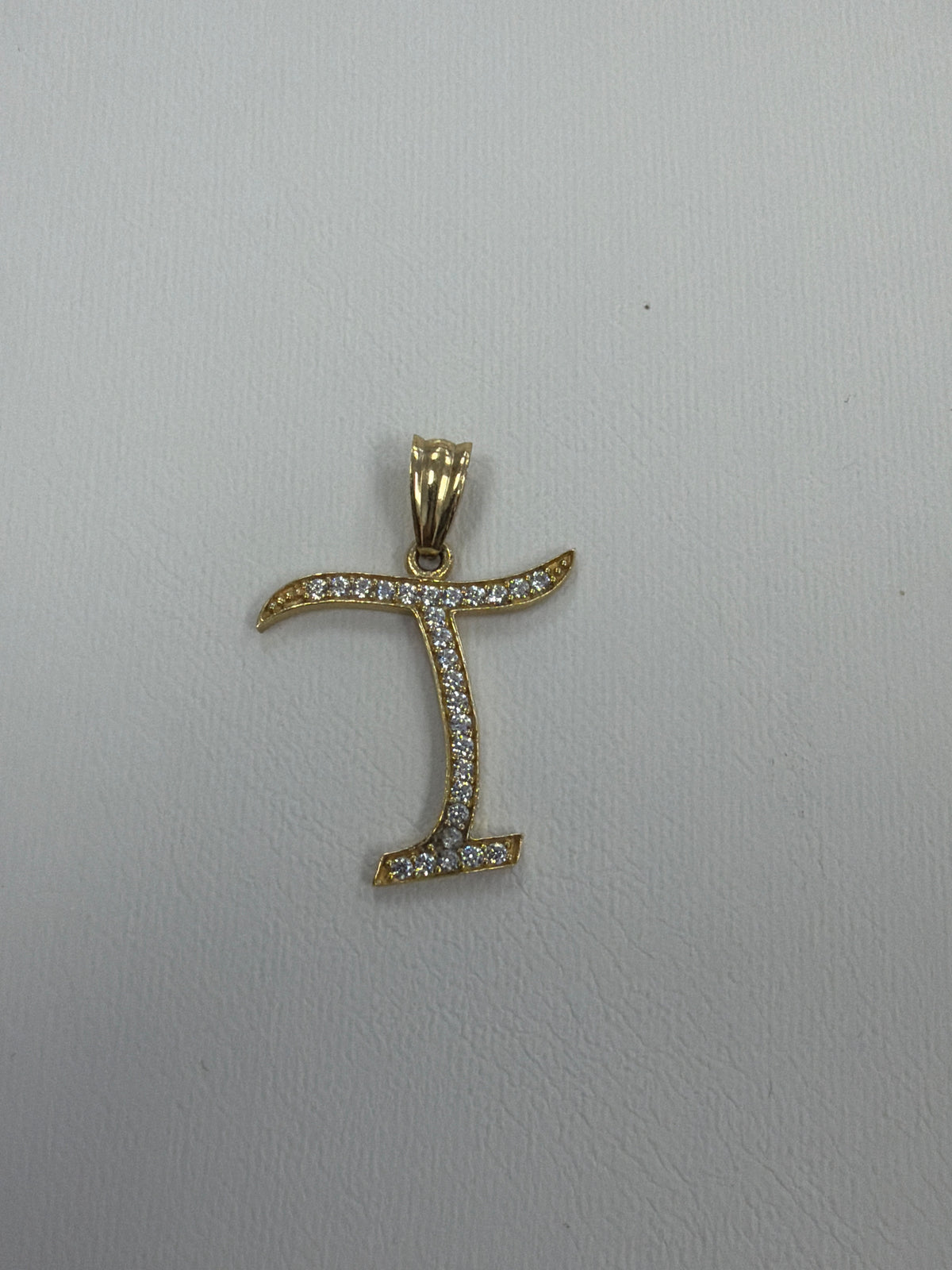 14k letter T pendant with Cz’s stones