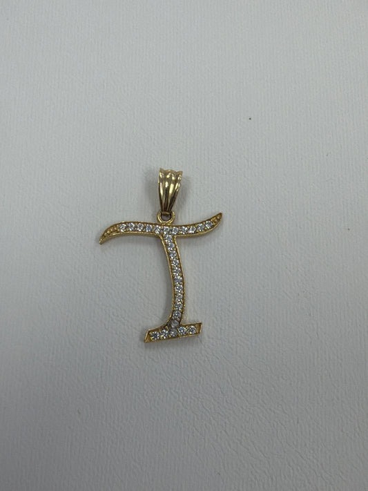 14k letter T pendant with Cz’s stones