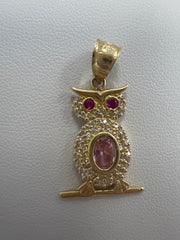 14k owl pendant w/ stones