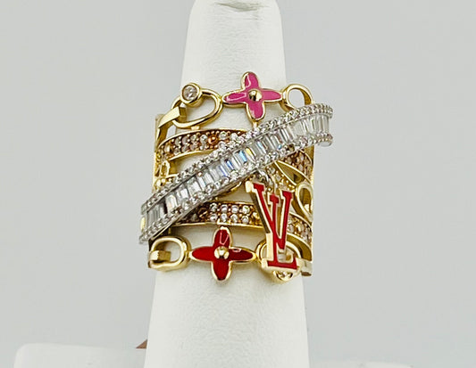 14k ring pink and red with stones