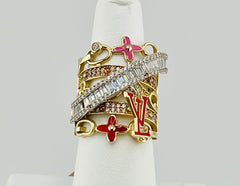 14k ring pink and red with stones