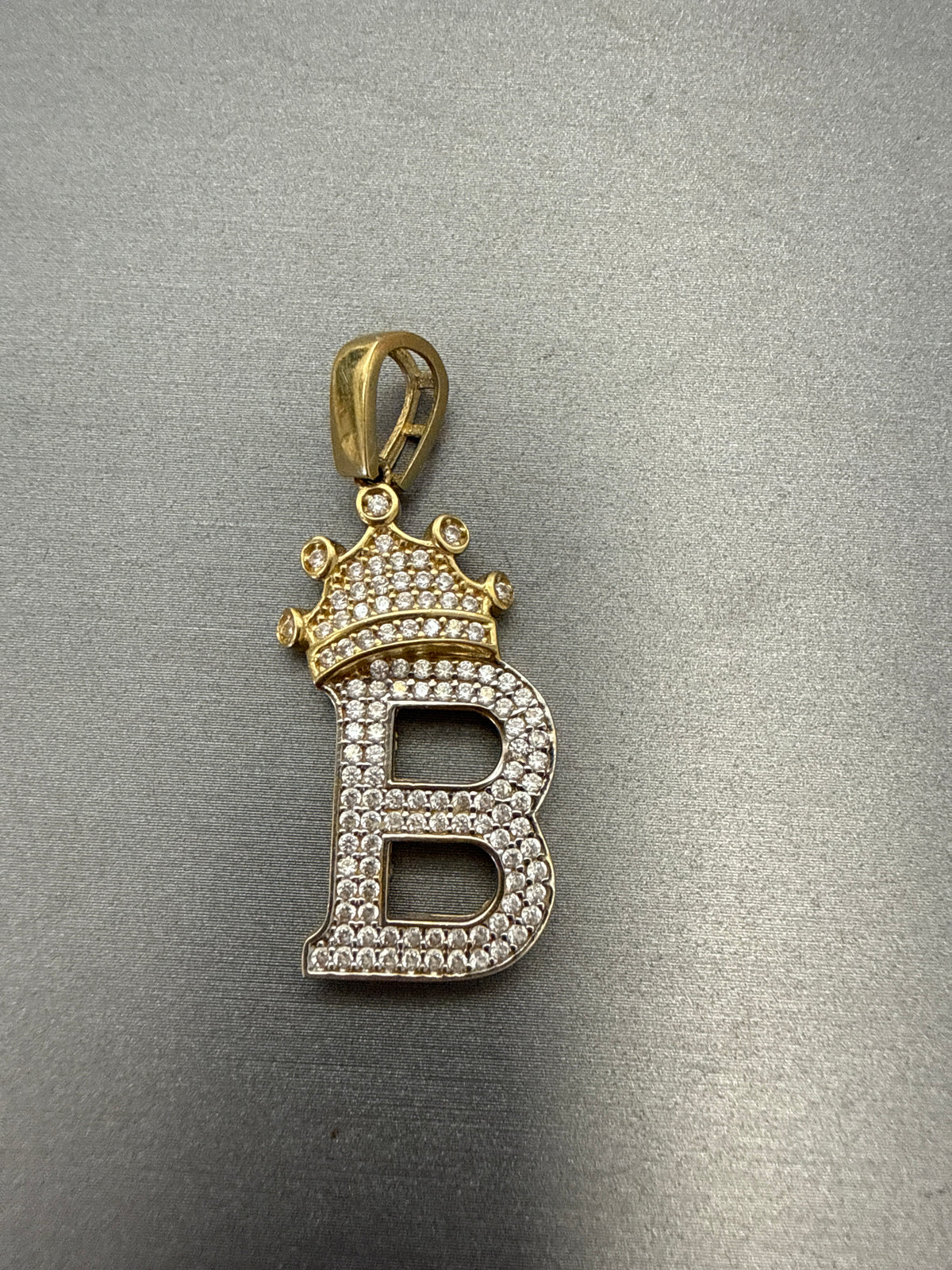 14k letter B pendant with crown and CZ’s stones