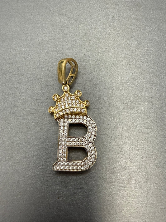 14k letter B pendant with crown and CZ’s stones