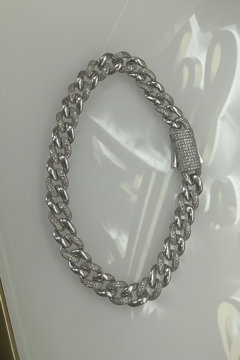 925 Silver Cuban style Bracelet With Diamonds  0.25ct 12mm