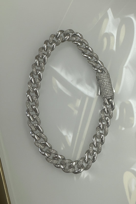 925 Silver Cuban style Bracelet With Diamonds  0.25ct 12mm