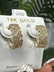 14k hoops small Huggies with heart design in stones