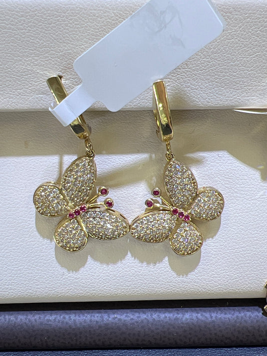 14k hanging earrings with butterfly and stones