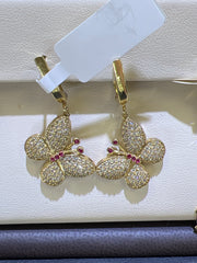 14k hanging earrings with butterfly and stones